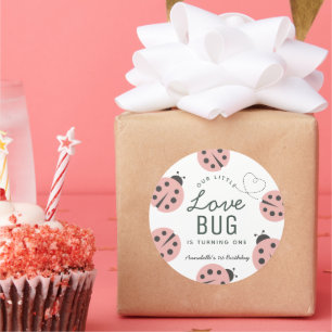 Little Love Bug Pink Ladybug Birthday Classic Round Sticker