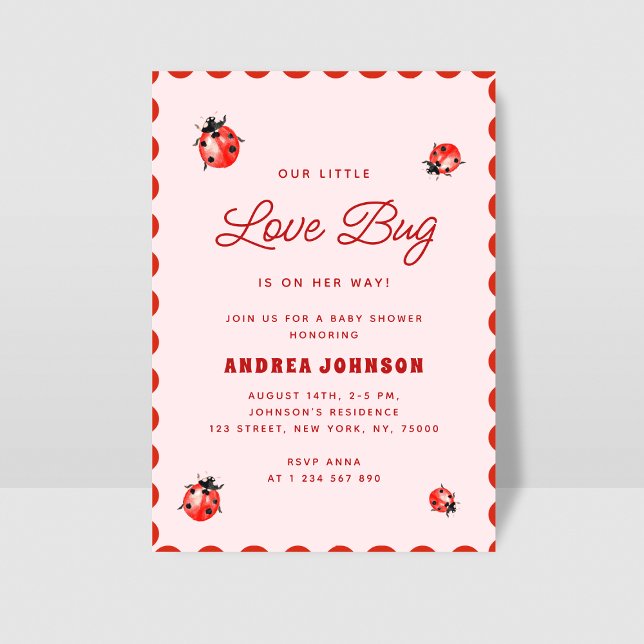 Little Love Bug Pink & Red Ladybug Baby Shower Invitation (Creator Uploaded)