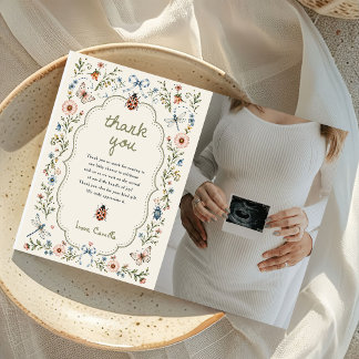 Little Love Bug Wildflower Baby Shower Photo Thank You Card