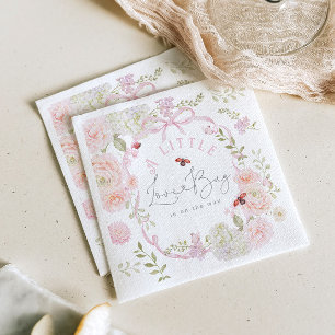 Little Love Bug Wildflower Pink Bow Baby Shower Napkin