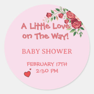 Little Love On The Way! Pink Baby Shower Classic Round Sticker