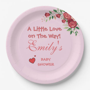 Little Love On The Way! Pink Baby Shower Paper Plate