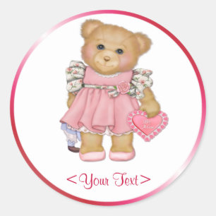Little Love Teddy - Customize Text Classic Round Sticker