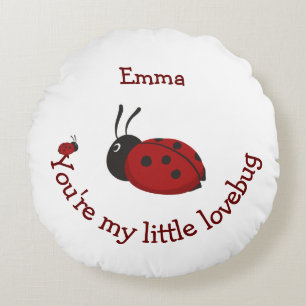Little Lovebug Cute Ladybug Quote Custom Name Round Pillow