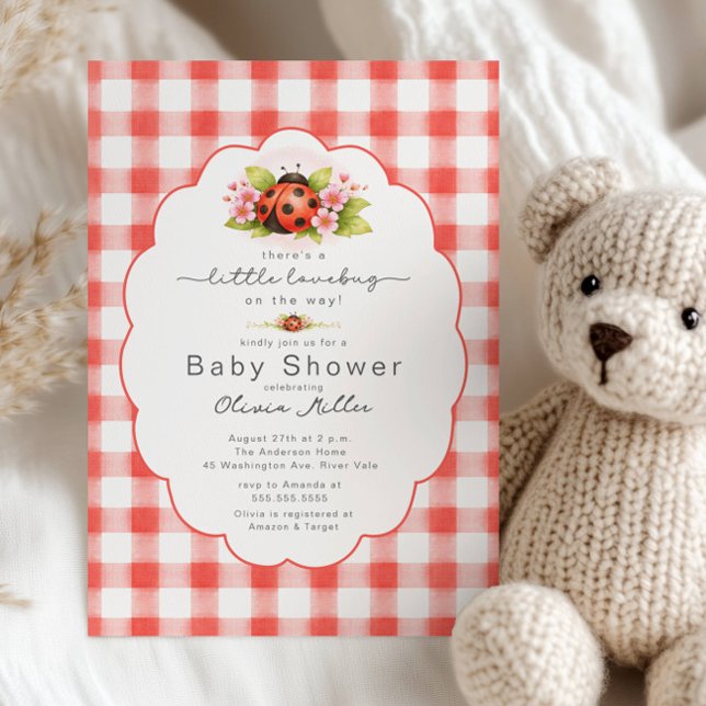 Little Lovebug Gingham Baby Shower  Invitation (Creator Uploaded)