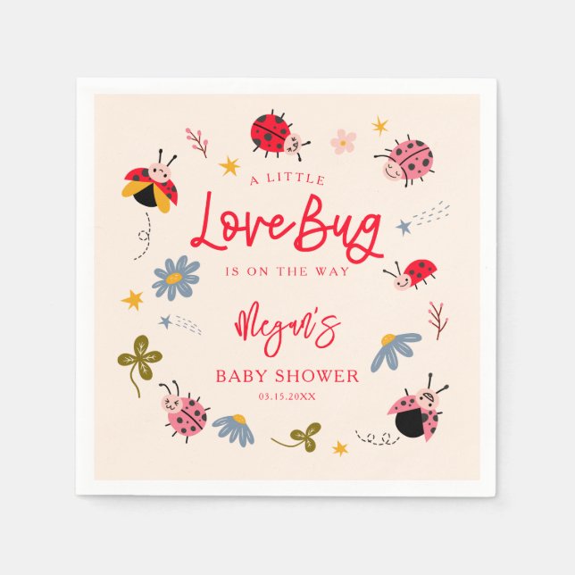 Little Lovebug Insect Baby Shower Napkin (Front)