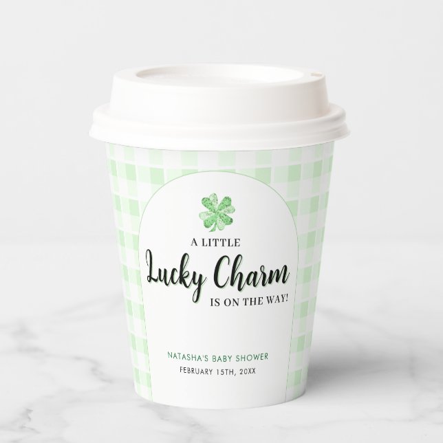 Little Lucky Charm | St Patrick's Day Baby Shower Paper Cups (Front)