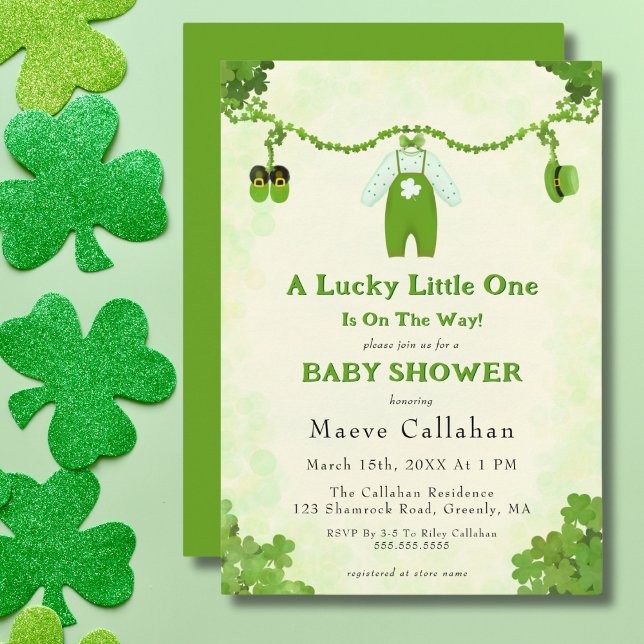 Little Lucky One Shamrock Baby Outfit Baby Shower Invitation (Creator Uploaded)