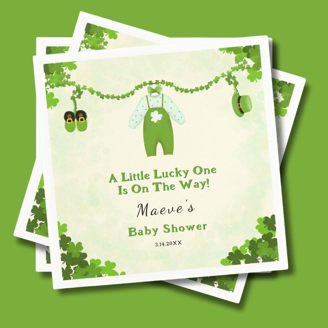 Little Lucky One Shamrock Baby Outfit Baby Shower Napkin (Creator Uploaded)