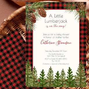 Little Lumberjack Rustic Red Plaid Baby Shower Invitation