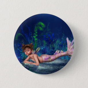 Little Maggie Mermaid Girl 2 Inch Round Button