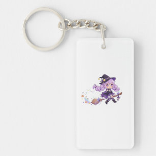 Little Magic Girl Flying on a Wooden Broomstick Keychain