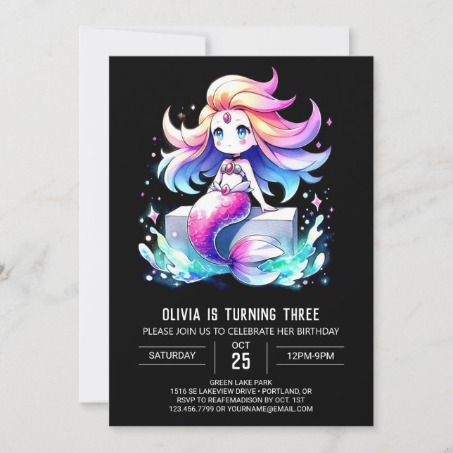 Little Magical Mermaid Birthday Invitation (Front)