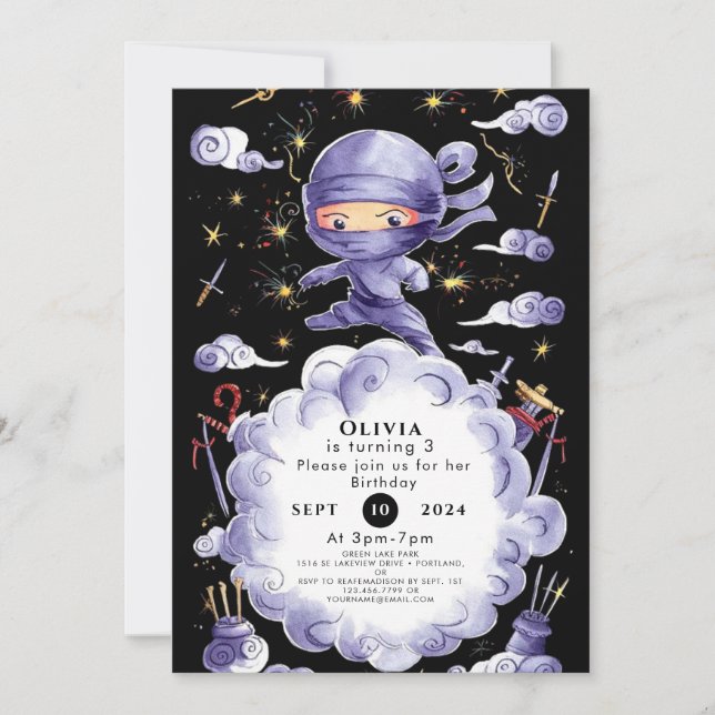 Little Magical Ninja Birthday Invitation (Front)