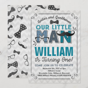 Little Man 1st Birthday Invitation Moustache Party