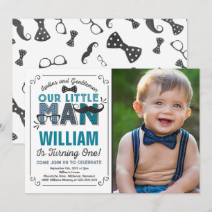 Little Man 1st Birthday Invitation Moustache Party