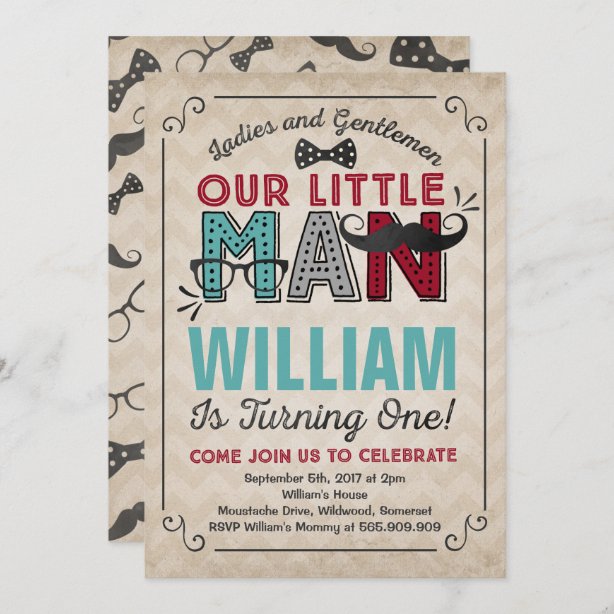 Little Man 1st Birthday Invitations & Announcements | Zazzle CA