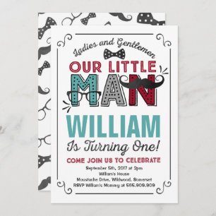 Little Man 1st Birthday Invitation Moustache Party