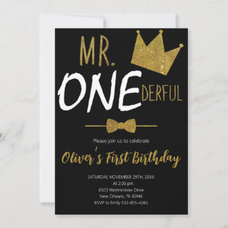 Little Man 1st Birthday, Mr.Onederful Birthday Invitation