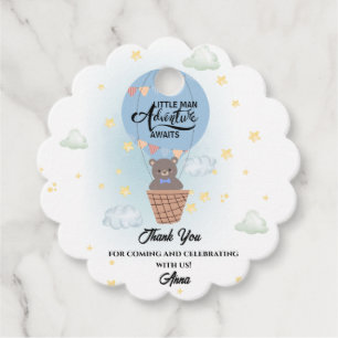  little man adventure awaits bear baby shower favour tags