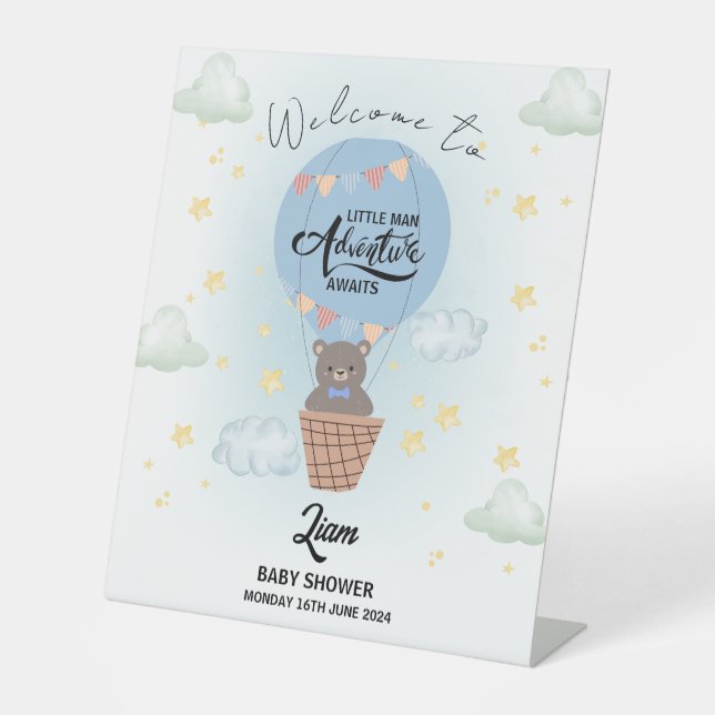  little man adventure awaits bear  welcome  pedestal sign (Front)