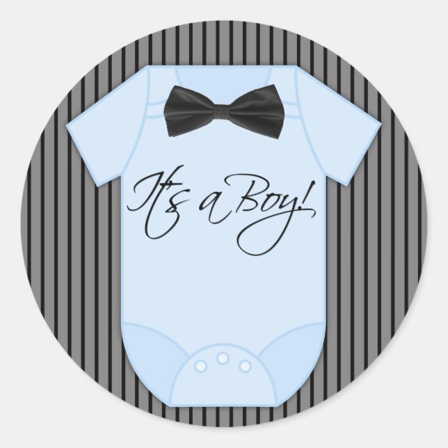 Little Man Baby Boy Shower Classic Round Sticker (Front)