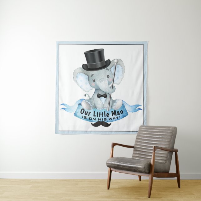 Little Man Baby Shower Backrop Banner Tapestry (In Situ)