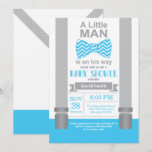 Little Man Baby Shower Invitation Blue and Gray