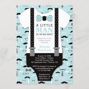 Little Man Baby Shower Invitation, Blue, Black Invitation