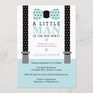 Little Man Baby Shower Invitation, Blue, Black Invitation