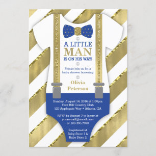Little Man Baby Shower Invitation, Blue, Faux Gold Invitation