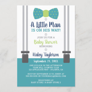Little Man Baby Shower Invitation, Blue, Green Invitation