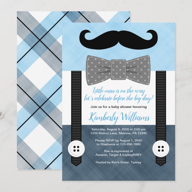 little man baby shower invitation boy green navy (Front/Back)
