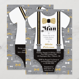 Little Man Baby Shower Invitation, Faux Glitter Invitation
