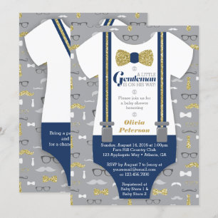 Little Man Baby Shower Invitation, Faux Glitter Invitation