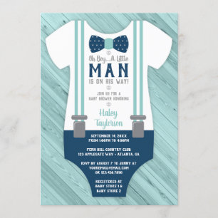Little Man Baby Shower Invitation, Navy Blue, Aqua Invitation