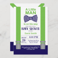 Little Man Baby Shower Invitation Navy Blue Green