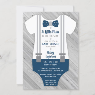 Little Man Baby Shower Invitation, Navy Blue, Grey Invitation