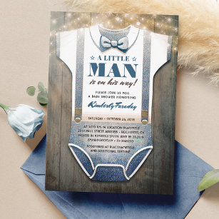 Little Man Baby Shower Invitation   Rustic Country