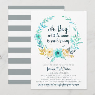 Little Man Baby Shower Invitation Teal Grey Card