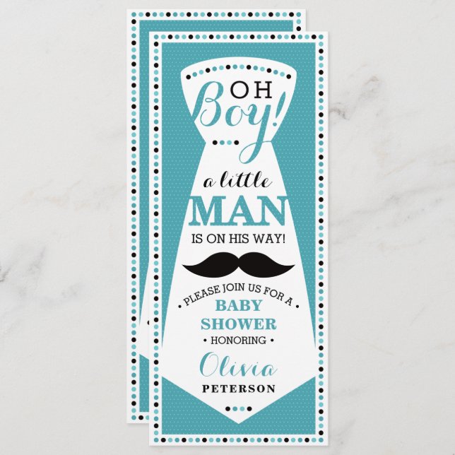 Little Man Baby Shower Invitation, Tie, Teal Black Invitation (Front/Back)