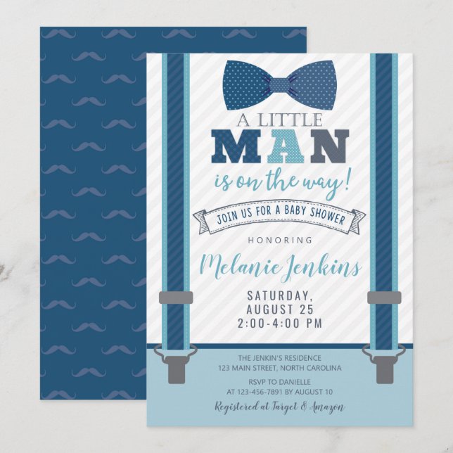 Little Man Baby Shower Invitations for Boy (Front/Back)