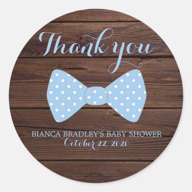 Little Man Baby Shower | Rustic Wood Bowtie Classic Round Sticker (Front)