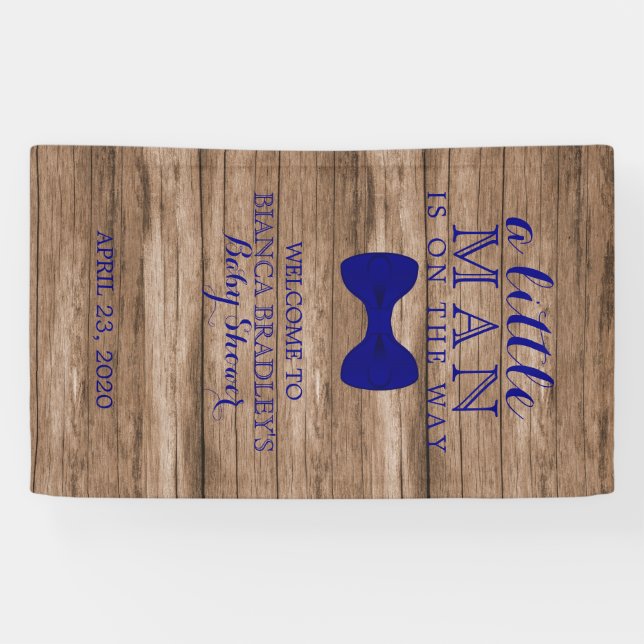 Little Man Baby Shower | Rustic Wood Navy Bow tie Banner (Horizontal)