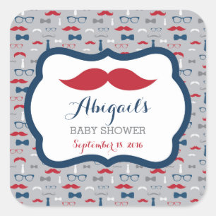 Little Man Baby Shower Sticker, Red, Blue, Grey Square Sticker