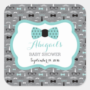 Little Man Baby Shower Sticker, Teal, Grey, Black Square Sticker