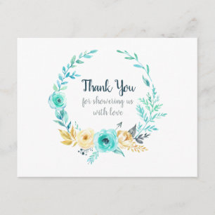 Little Man Baby Shower Teal Blue Thank You Card