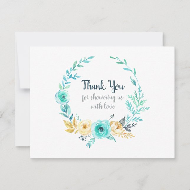 Little Man Baby Shower Teal Blue Thank You Card (Front)