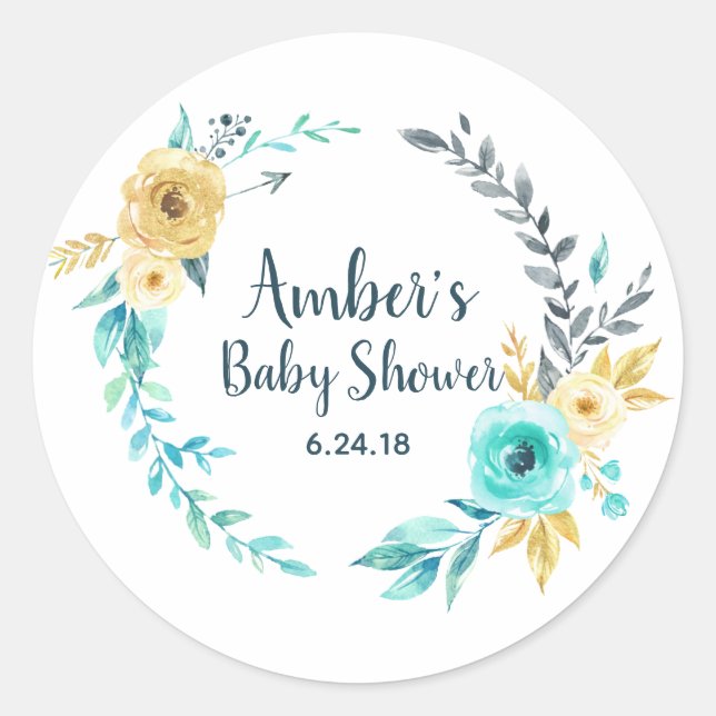 Little Man Baby Shower Wreath Favour Tag Sticker (Front)