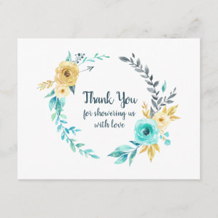 Little Man Baby Shower Wreath Teal Blue Thank You Card